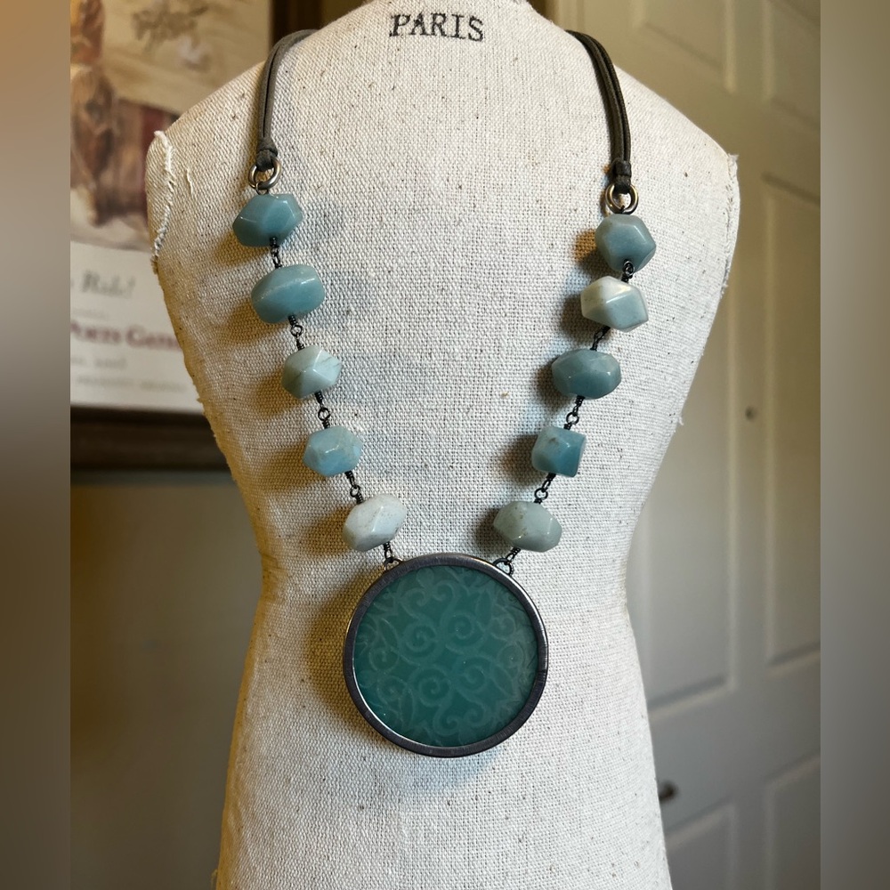 Silpada Large Etched Blue Pendant Necklace